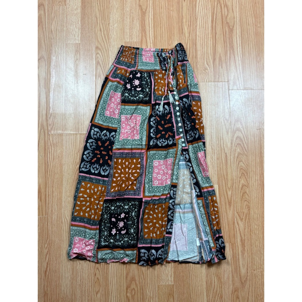Rose & Thyme Patchwork Bandana Paisley Maxi Skirt Smocked Waist Boho Small